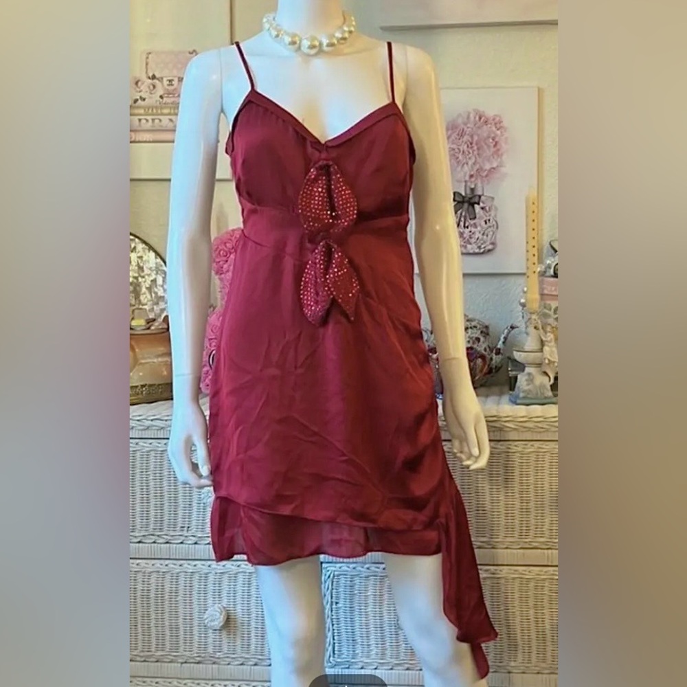 For Love And Lemons After Dark Mini dress Ruched with Sequined Bow in Red Size M